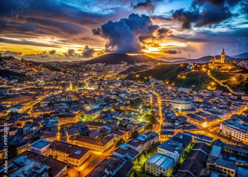 Quito Night Aerial View, Stunning Cityscapes, Drone Photography, South America, City Lights
