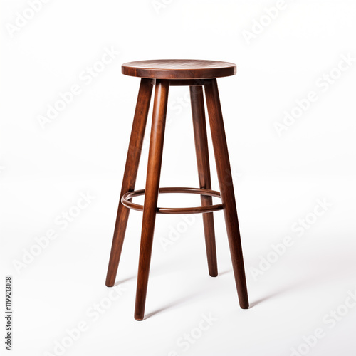 MidCentury Modern Wooden Bar Stool Dark Brown Isolated on White