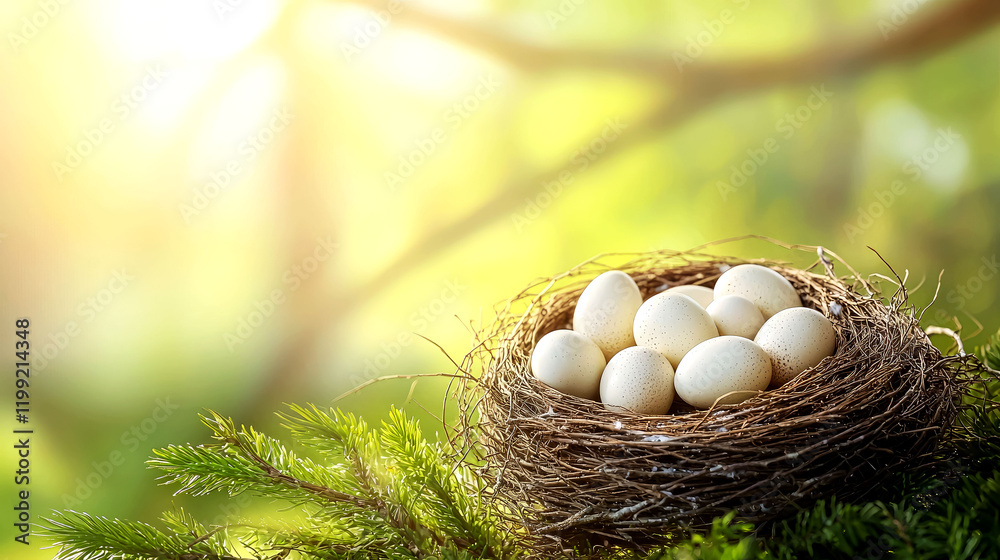 White Bird Eggs in a Nest: A Symbol of New Beginnings and Spring's Renewal White Bird Eggs in a Nest: A Symbol of New Beginnings and Spring's Renewal