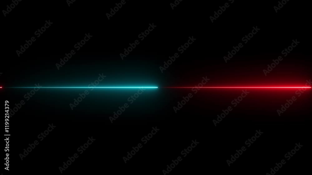 abstract neon red technology motion background with glowing laser beams. Seamless loop Abstract glowing neon line animation background. The direction of the horizontal neon line is right and left