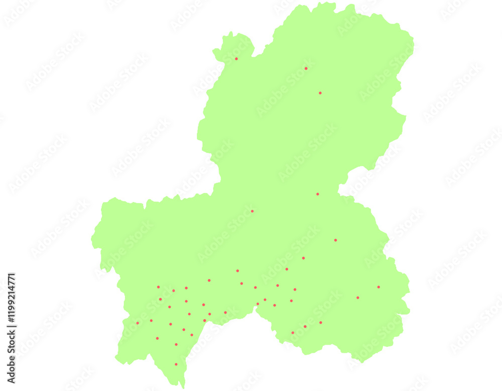 Obraz premium 岐阜県 地図 黄緑 斑点 イラスト