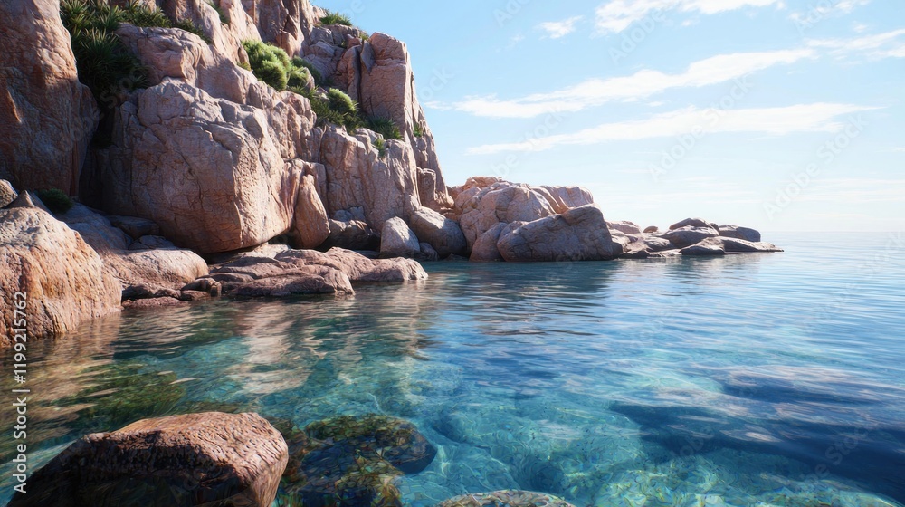 Naklejka premium Rocky Coastline and Clear Ocean