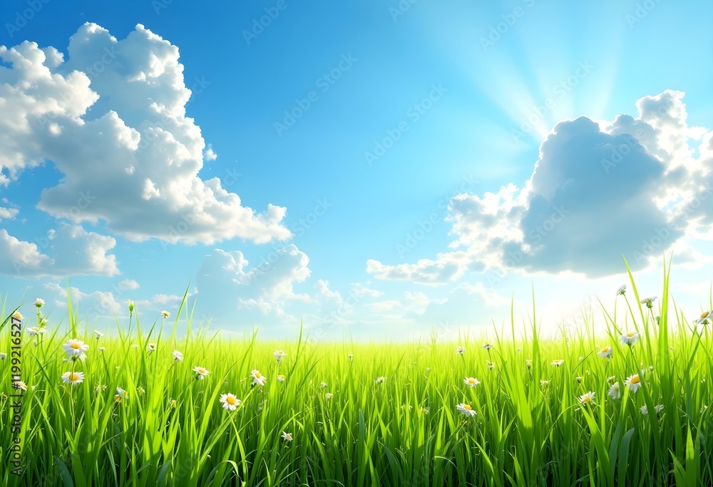 Landscape with grass and flowers Landscape with grass and flowers