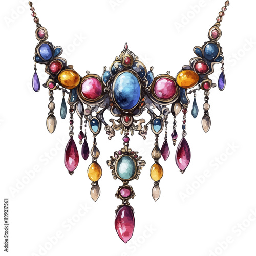 A watercolor vector painting that brings out the opulence of Ottoman jewelry with its rich designs, isolated on a white background. Ottoman jewelry vector.

