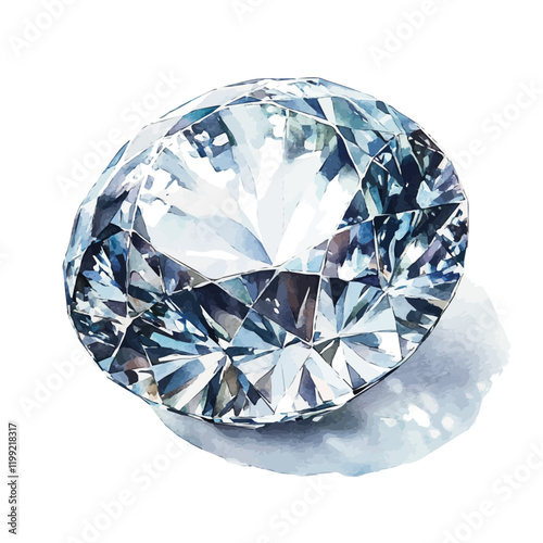 A watercolor vector painting of the world-famous Cullinan diamond, showcasing its brilliant sparkle, isolated on a white background. Cullinan diamond vector.

