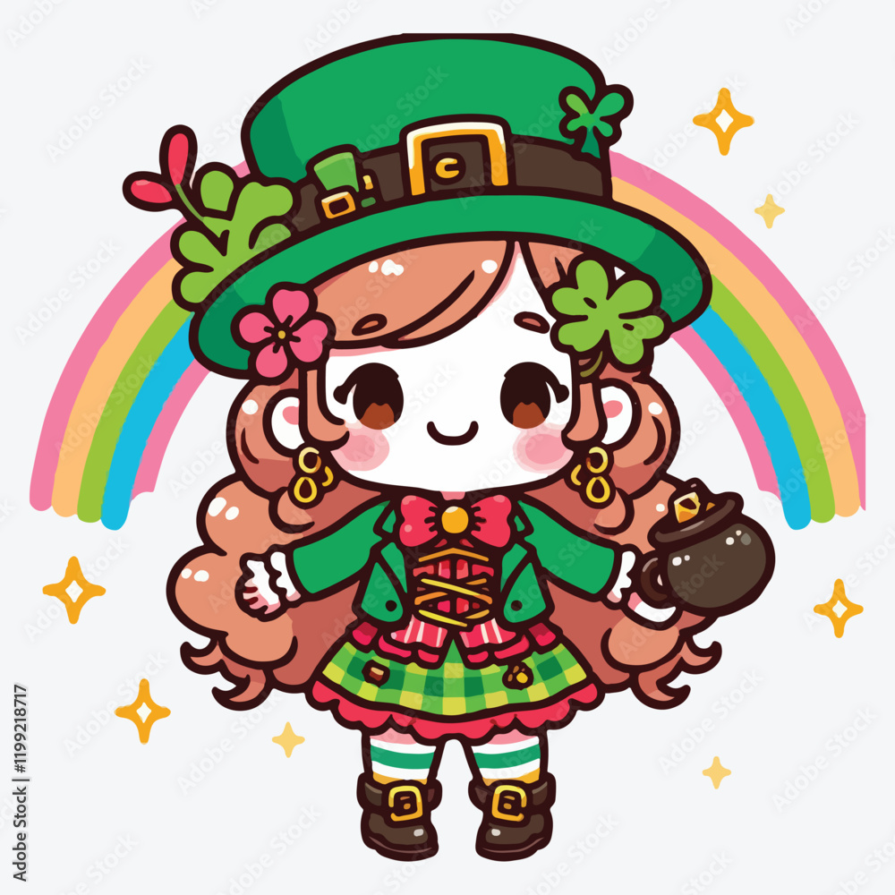 Naklejka premium Cute girl wearing costume leprechaun stock illustration