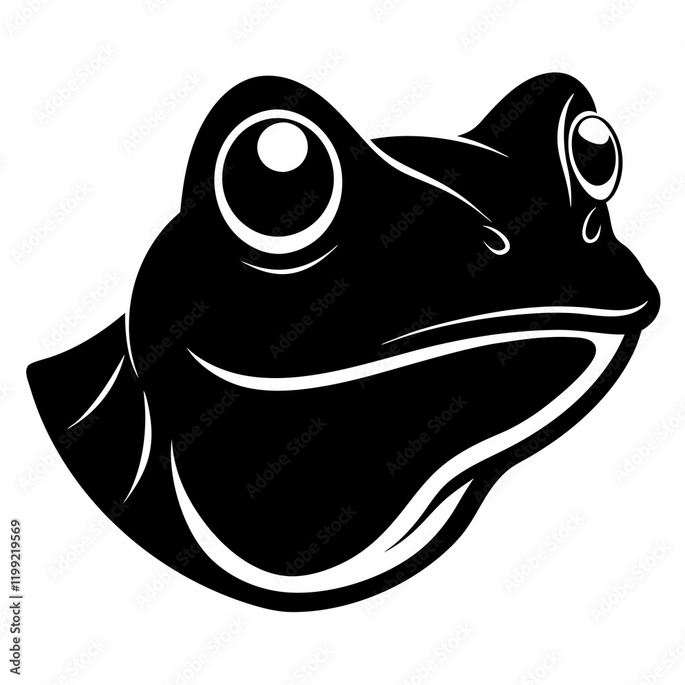 Vector frog head silhouette black side view on white background Vector frog head silhouette black side view on white background