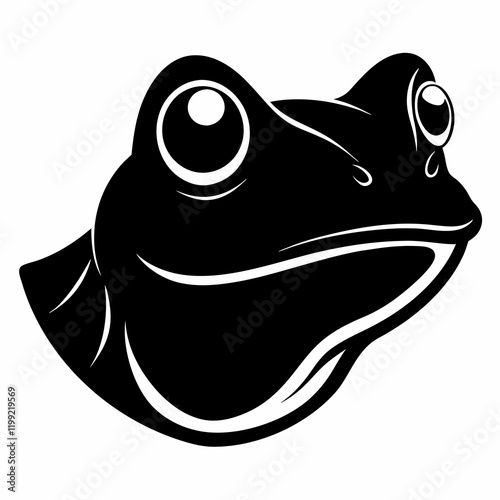 Vector frog head silhouette black side view on white background