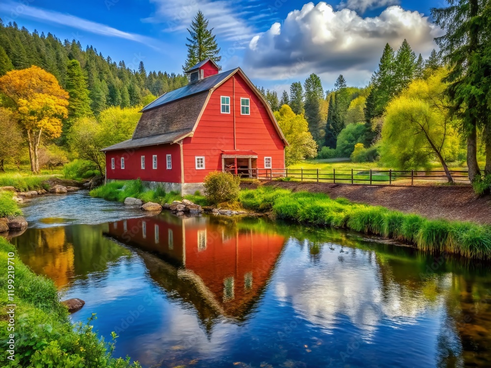 Obraz premium Renovated Red Barn, Tolt River, Carnation WA, Urban Exploration, 2021