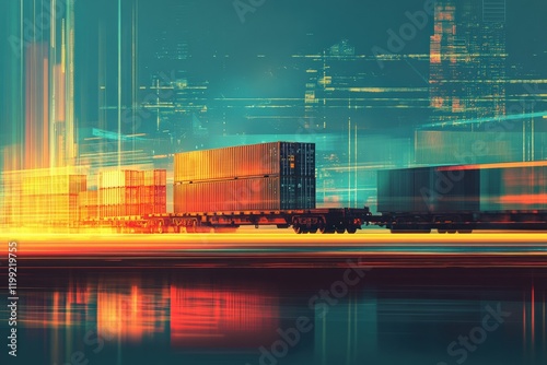 Containers in transit industrial freight yard digital illustration urban environment dynamic perspective transport innovation