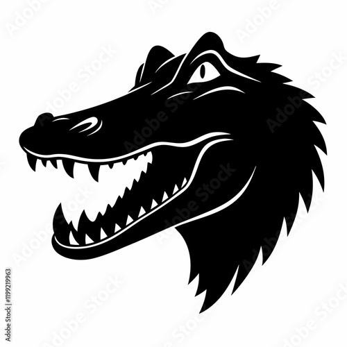 Vector alligator head silhouette black side view on white background 