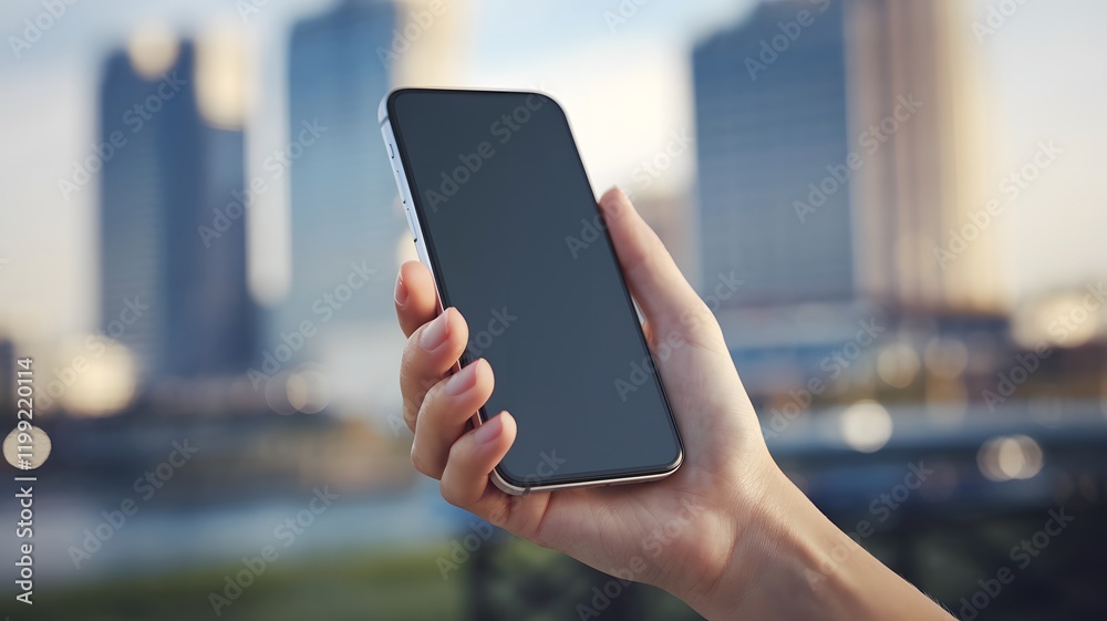 Blurred Background Focus on Hand Holding a Sleek Cell Phone Blurred Background Focus on Hand Holding a Sleek Cell Phone