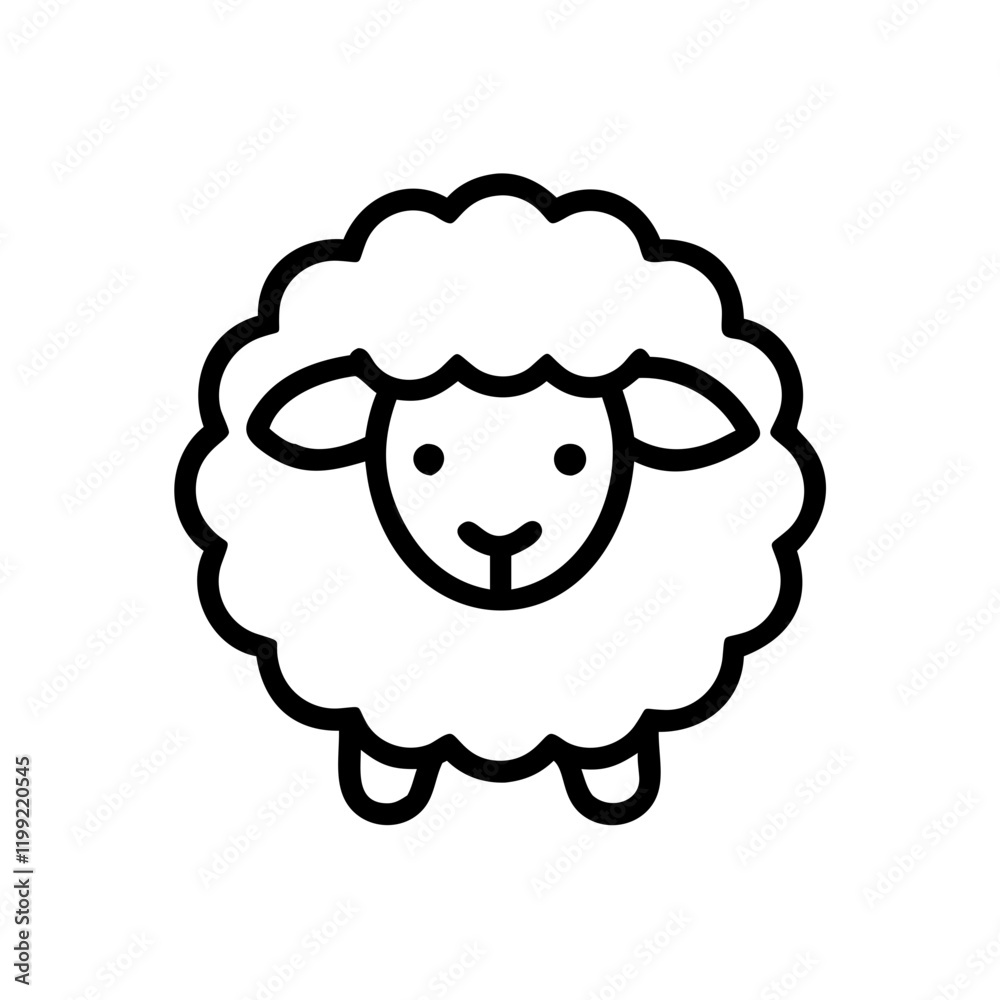 Fluffy sheep face. Minimalist cute animal vector icon.