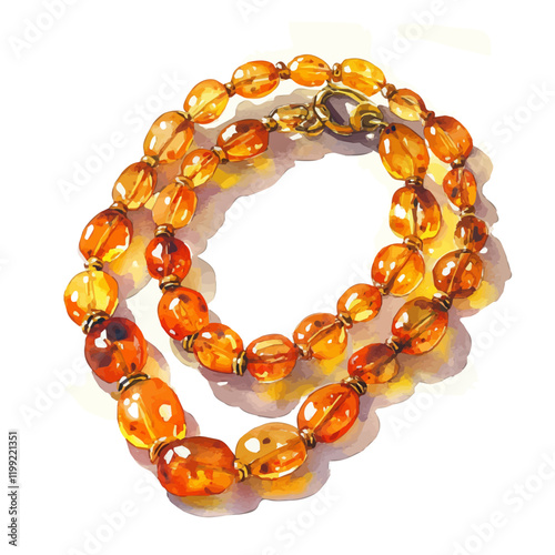 A watercolor vector painting capturing the timeless appeal of Baltic amber necklaces, isolated on a white background. Baltic amber necklaces vector.

