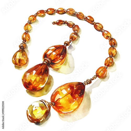 A watercolor vector painting capturing the timeless appeal of Baltic amber necklaces, isolated on a white background. Baltic amber necklaces vector.

