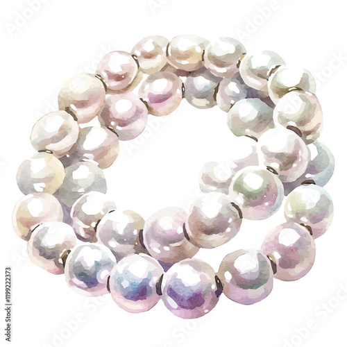A watercolor vector painting showcasing the soft sheen of the pearls, beautifully captured and isolated on a white background. Pearls vector.

