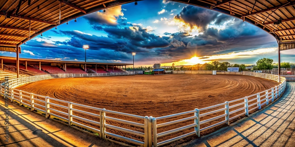 Fototapeta premium Rodeo Arena - Pre-Competition, Wide Shot, Copy Space