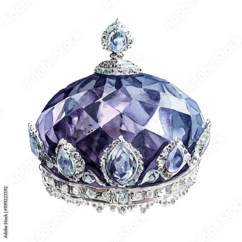 A watercolor vector painting of the Koh-i-Noor diamond set, exuding imperial history, isolated on a white background. Koh-i-Noor diamond set vector.

