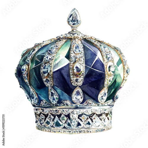 A watercolor vector painting of the Koh-i-Noor diamond set, exuding imperial history, isolated on a white background. Koh-i-Noor diamond set vector.

