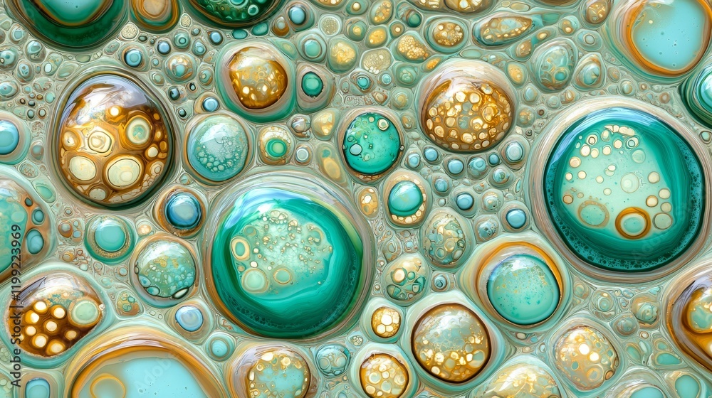 Vibrant Abstract Pattern of Blue and Gold Bubbles in Organic Formation Vibrant Abstract Pattern of Blue and Gold Bubbles in Organic Formation