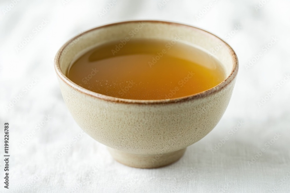 Warm beverage in simple, elegant bowl, showcasing rich amber hue Warm beverage in simple, elegant bowl, showcasing rich amber hue