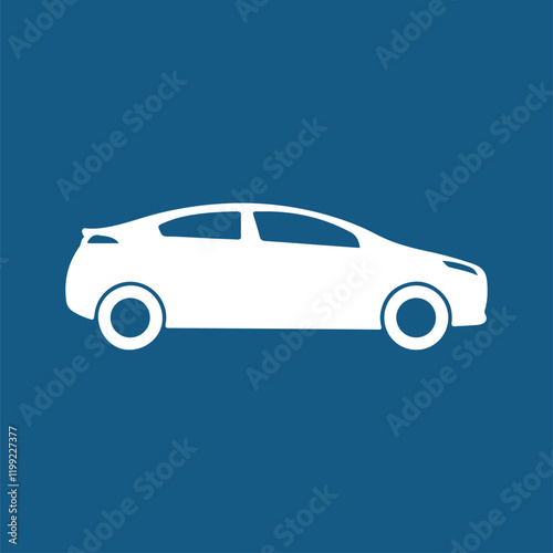 a simple, minimalist vector icon of a car. The car is depicted in a side profile with smooth, rounded lines, and it is colored white against a dark brown background. The icon has two visible wheels
