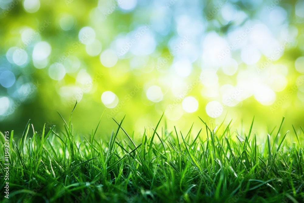 Fototapeta premium Vibrant green grass nature scene close-up photography lush environment ground-level perspective serenity captured