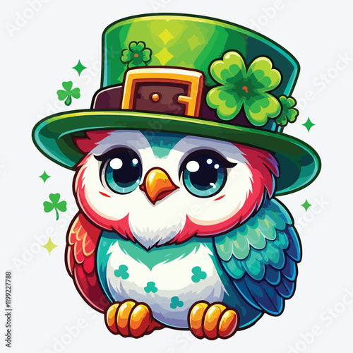 Cute owl in leprechaun hat stock illustration