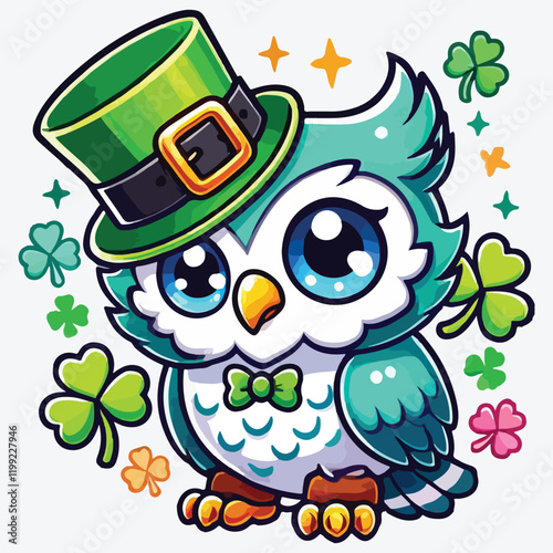 Cute owl in leprechaun hat stock illustration