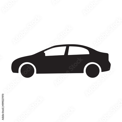 a simple, minimalist vector icon of a car. The car is depicted in a side profile with smooth, rounded lines, and it is colored white against a dark brown background. The icon has two visible wheels