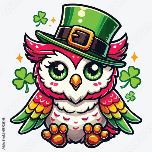 Cute owl in leprechaun hat stock illustration