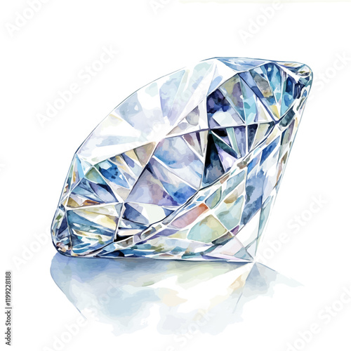 A watercolor vector painting of the Cullinan Diamond radiating its brilliance, isolated on a white background. Cullinan Diamond vector.

