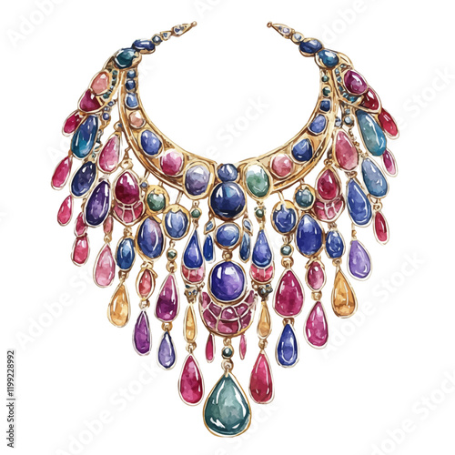 A watercolor vector painting illustrating the combination of soft strokes and bold designs that reflects the fusion of tradition and modernity in Bulgari’s jewelry, isolated on a white background. Bul