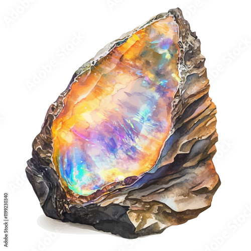 A watercolor vector painting capturing the brilliance of Australian opals, isolated on a white background. Australian opals vector.

