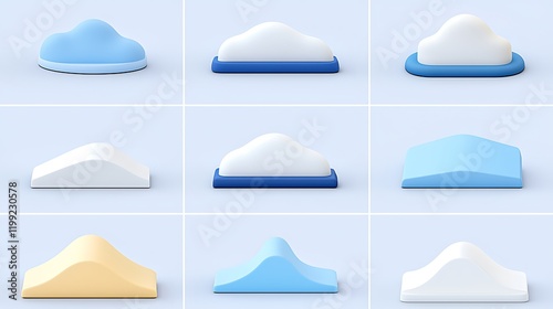 Layers of clouds in various artistic formations, illuminated by soft sunlight in a tranquil and surreal scene
