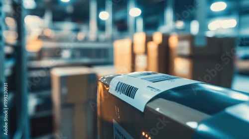 Wallpaper Mural Macro shot of a smart label on a product enabled with IoT technology showing metadata being transmitted to a remote server highlighting the integration capability of 5G in manufacturing Torontodigital.ca