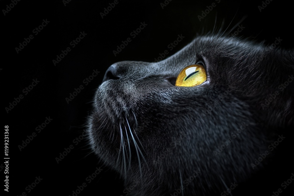 Intriguing Gaze: A Black Cat's Mysterious Upward Glance Intriguing Gaze: A Black Cat's Mysterious Upward Glance
