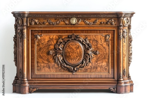 Elegant wooden commode showing intricate carvings and luxurious design