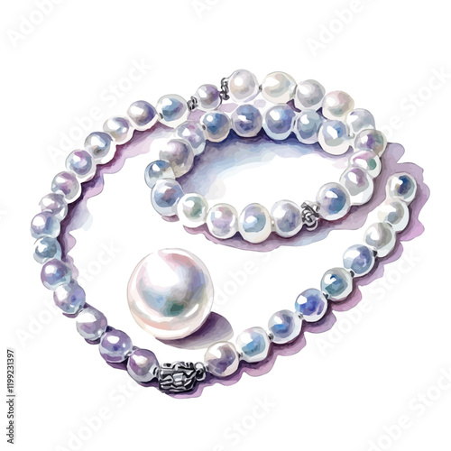 A watercolor vector painting of an Akoya pearl set that captures its luminous elegance, isolated on a white background. Akoya pearl set vector.

