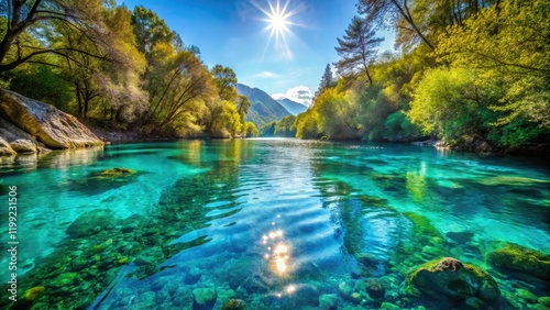 Captivating turquoise river in Turkey: stunning portrait photography showcasing crystal-clear waters and breathtaking landscapes.