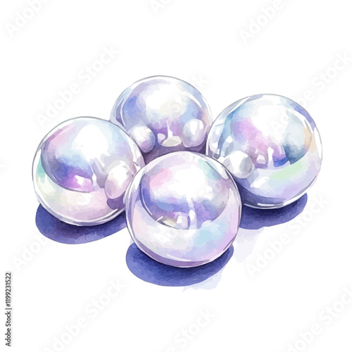 A watercolor vector painting of an Akoya pearl set that captures its luminous elegance, isolated on a white background. Akoya pearl set vector.

