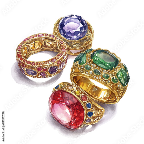 A watercolor vector painting that reflects the luxurious and timeless design of Italian rings, isolated on a white background. Italian rings vector.

