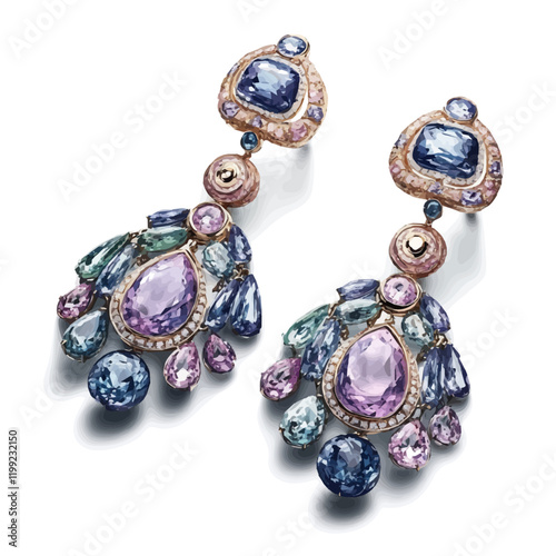 A watercolor vector painting that emphasizes the intricate details and exceptional elegance of Bulgari jewelry, isolated on a white background. Bulgari jewelry vector.

