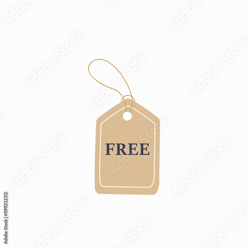 Price tag labeled free in flat vector illustration symbolizing discounts, special offers, and promotional deals, isolated on white background.