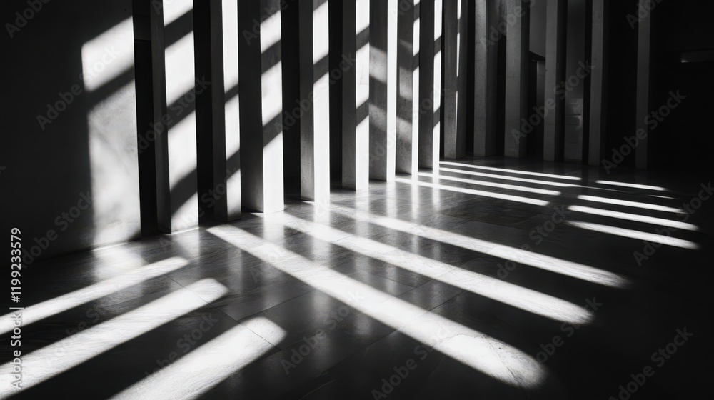 Striking interplay of light and shadow in a modern interior architecture scene Striking interplay of light and shadow in a modern interior architecture scene