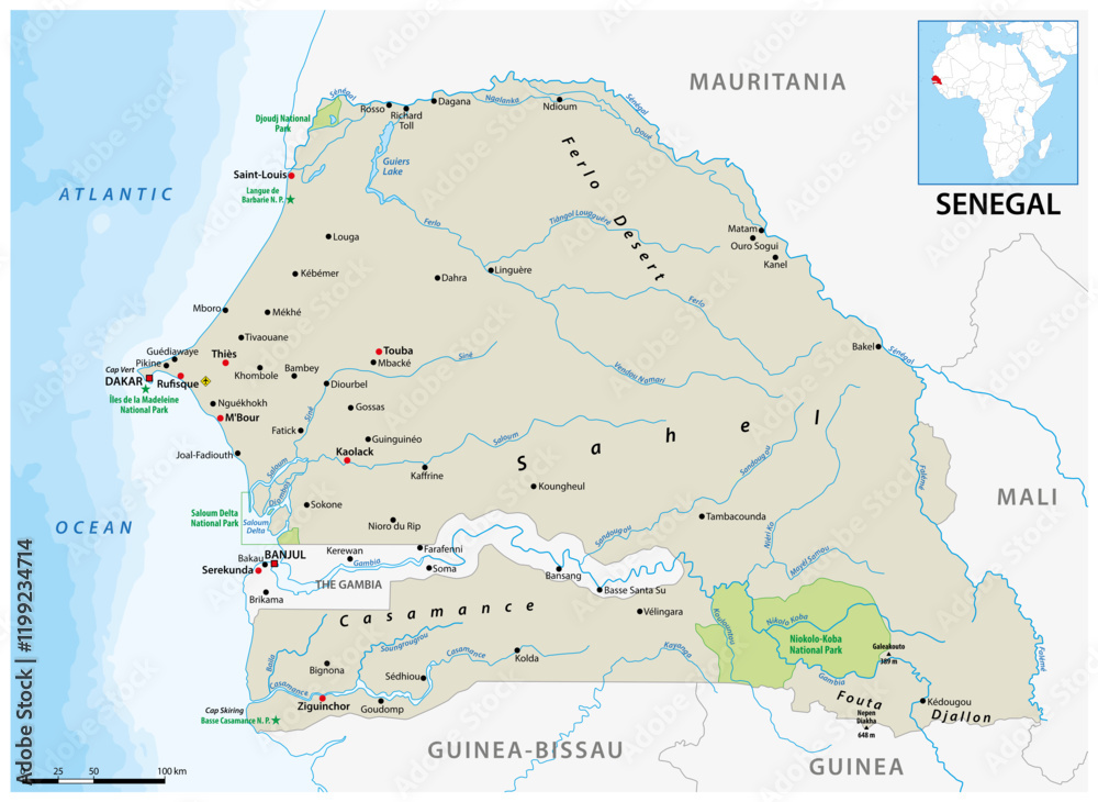 Map of the West African state of Senegal