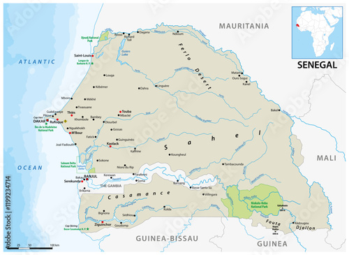 Obraz na płótnie Map of the West African state of Senegal w salonie
