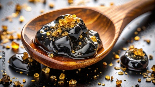 Shilajit Resin Gold Pour, Surreal Photography, Wooden Spoon
