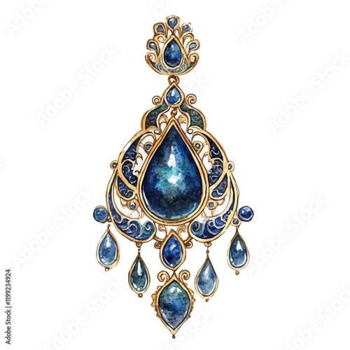 A watercolor vector painting of Russian gold jewelry with intricate design showcasing the unique brilliance and artistry of Russia, isolated on a white background. Russian gold jewelry vector.

