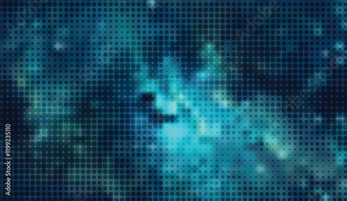 Halftone Galaxy, A Deep Blue Cosmic Canvas with a Repeating Dot Grid Overlay, Evoking a Sense of Vastness and a Modern, Abstract Texture